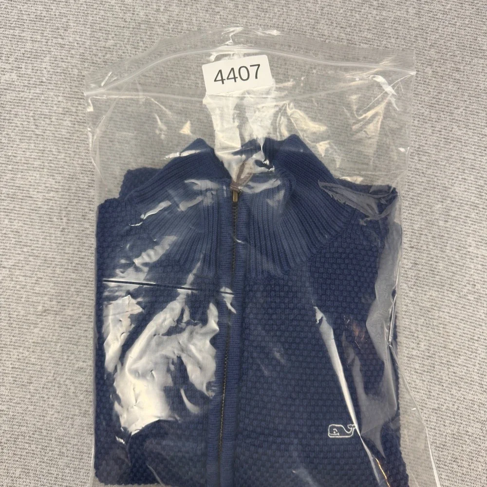 Vineyard Vines Mens Medium Blue Cotton Waffle Knit Quarter Zip Pullover Sweater